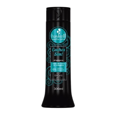 Frasco preto de champô Haskell Cachos Sim