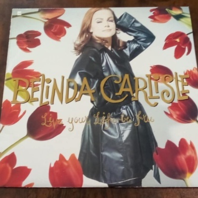 Capa de disco vinil com mulher em casaco preto e tulipas vermelhas