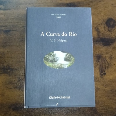 Capa de livro cinza com título A Curva do Rio e imagem de cascata