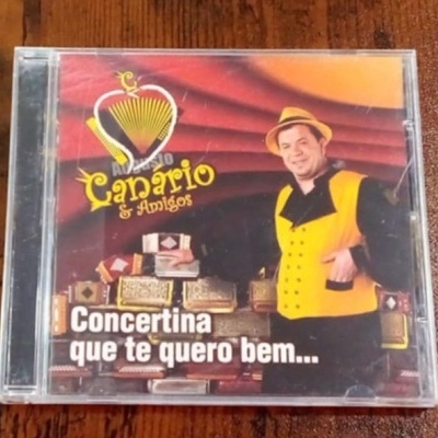 Capa de CD com homem de colete amarelo e texto Concertina que te quero bem