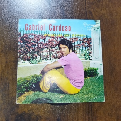 Capa de disco de vinil Gabriel Cardoso com imagem de homem sentado na relva