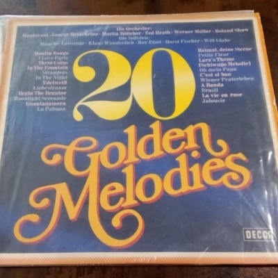 Capa de vinil 20 Golden Melodies com lista de músicas e selo DECCA