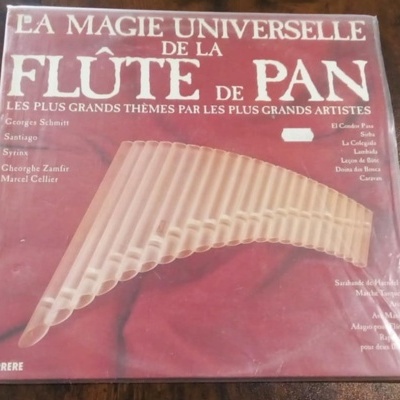 Capa de disco de vinil com imagem de flauta de pan e texto em francês