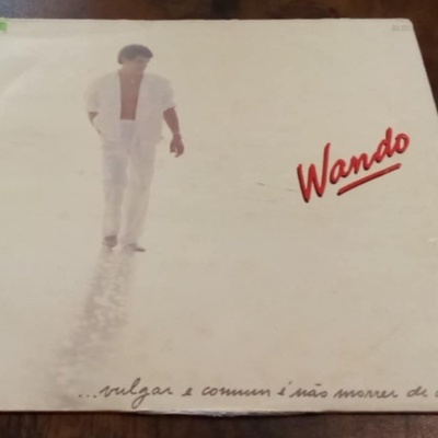Capa do álbum de vinil do artista Wando com fundo branco e um homem vestido de branco.