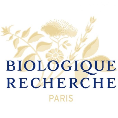 Logótipo Biologique Recherche Paris com flores e folhas em tom bege