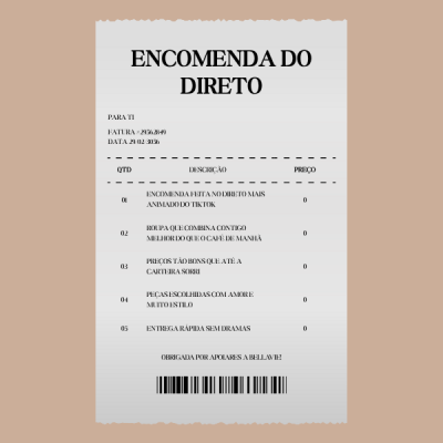 Encomenda do direto com lista de produtos, preços zero e código de barras