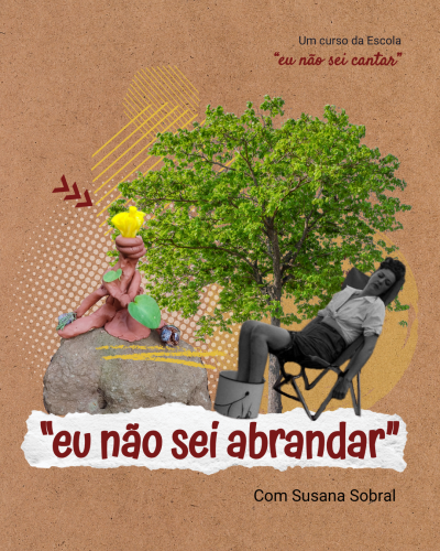 Imagem promocional com elementos naturais, escultura em argila e texto em português.