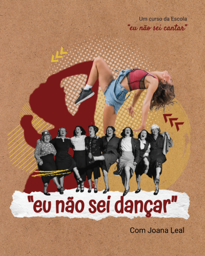 Imagem promocional de um curso com uma mulher jovem a dançar e um grupo de mulheres antigas em preto e branco.