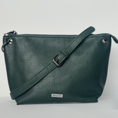 Mala de ombro Augusta verde escuro em couro com textura granulada