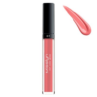 Batom líquido rosa salmão Misslyn com embalagem transparente e tampa preta.