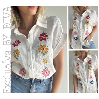 Blusa branca bordada com flores coloridas