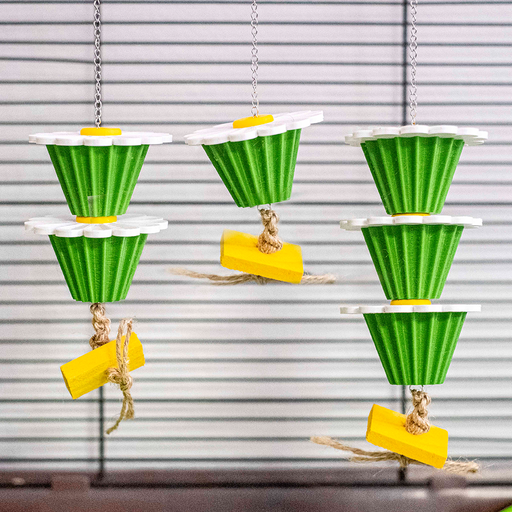 Mini Cup Foraging Flower Conjunto de caixas verdes suspensas com tampas brancas e detalhes amarelos