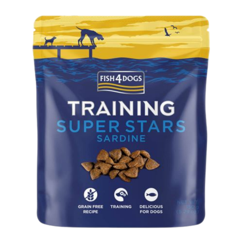 Super Stars Sardine - Snacks de Teino de Sardinha Embalagem de snacks para cães Fish4Dogs Training Super Stars Sardine