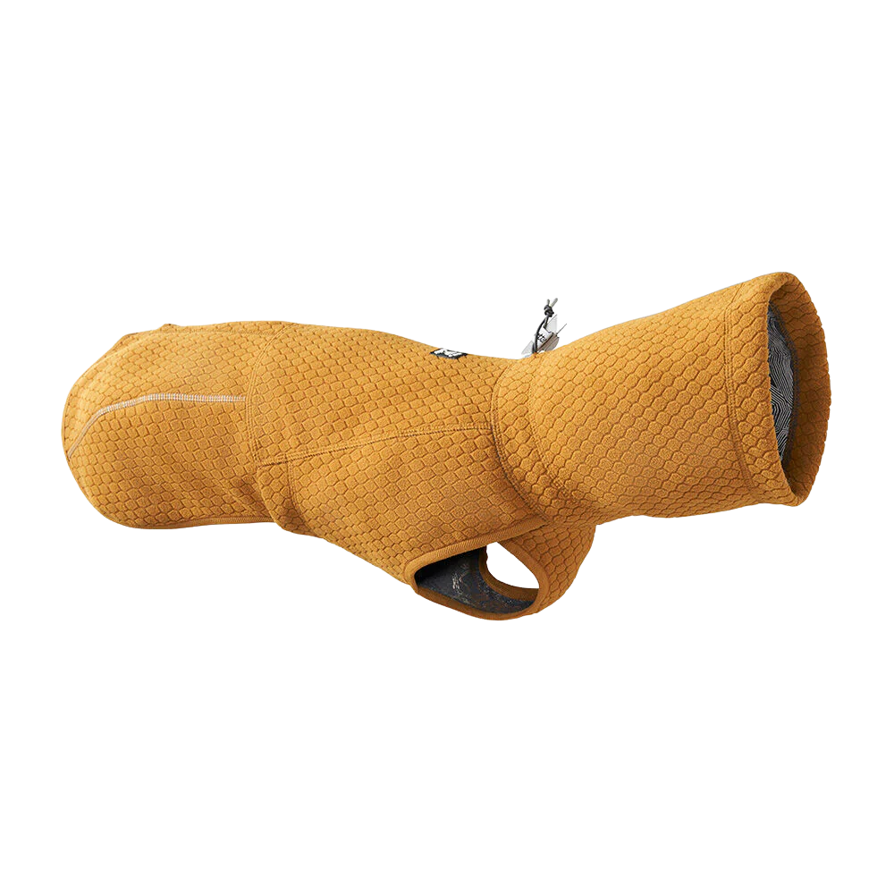 Warming Midlayer ECO Dog Jacket - Desert - Camisola interior - Hurtta Roupa para cão amarela com textura de colmeia e abertura para as patas.