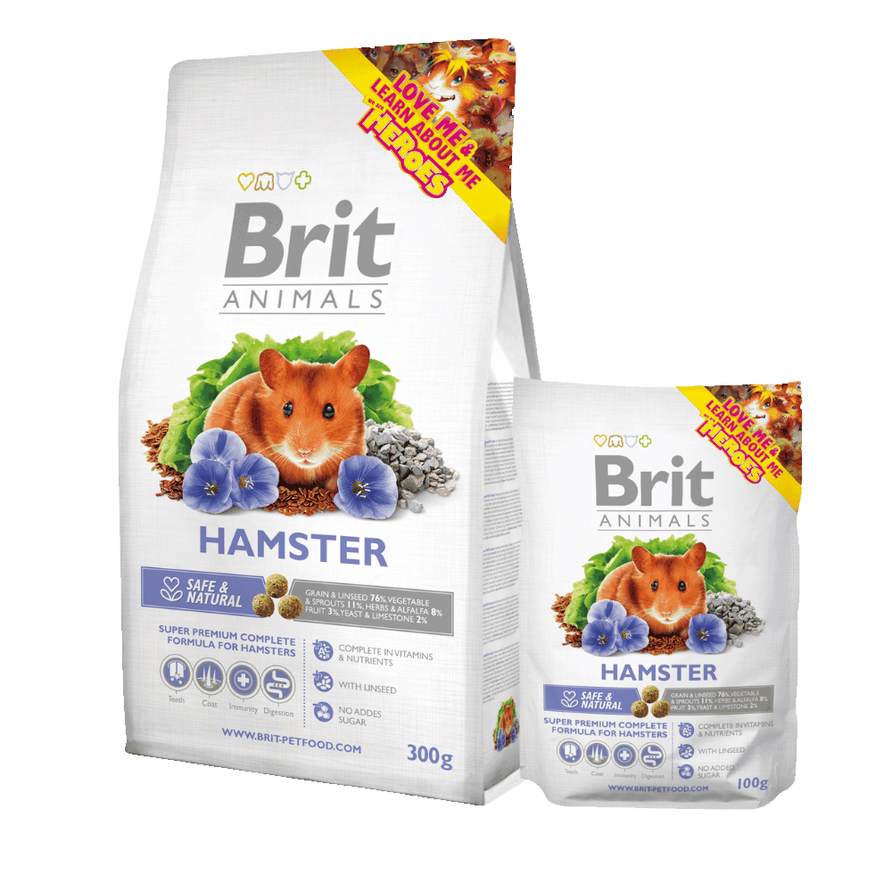 Brit Animals - Hamster Sacos de comida para hamster Brit Animals com imagem de hamster e flores azuis