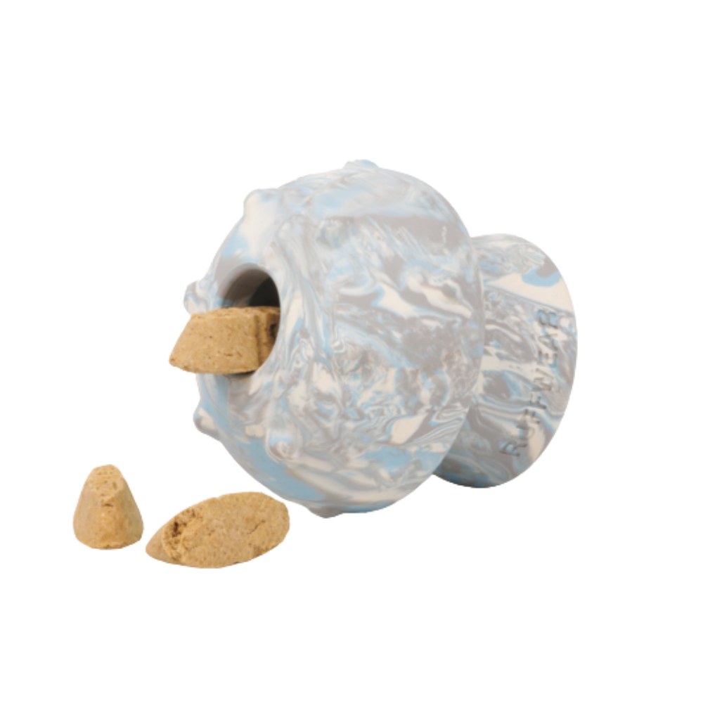 Toadstool™ Dog Toy - Gray Sky - Ruffwear Brinquedo de plástico marmoreado azul e branco com biscoitos para cães