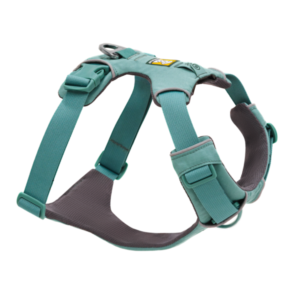 Front Range® Dog Harness - River Rock Green - Ruffwear Arnês para cão azul turquesa com acolchoamento cinza