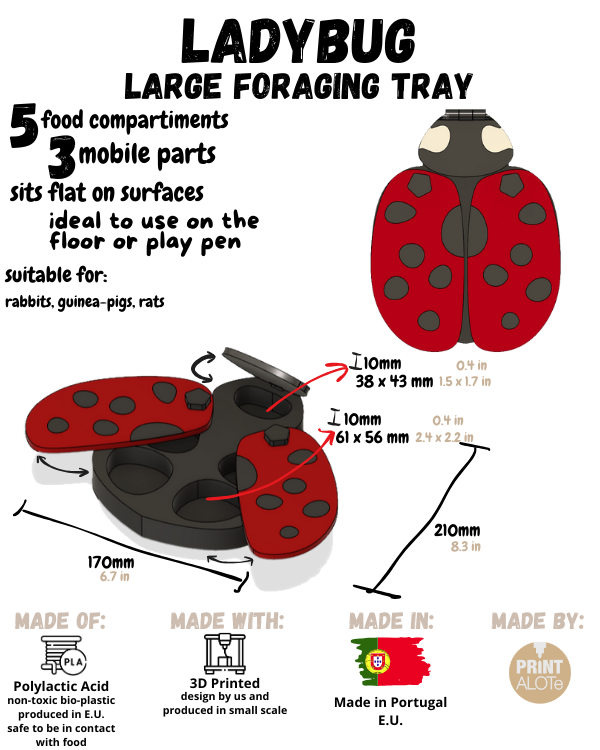 Joaninha Tabuleiro de Foraging Bandeja grande para busca em forma de joaninha com múltiplos compartimentos e partes móveis