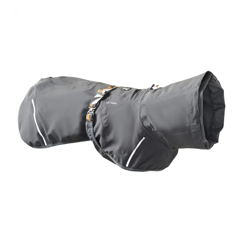 Mudventure Dog Coat ECO - Blackberry - Capa da Chuva - Hurtta Casaco impermeável cinza para cão com faixas refletoras e presilhas
