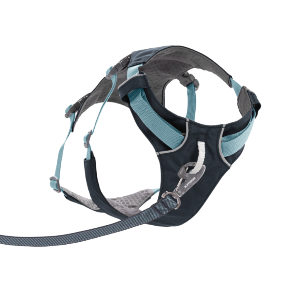 Flagline™ Dog Harness with Handle - Basalt Gray - Ruffwear Peitoral para cão azul e cinza com mosquetão metálico