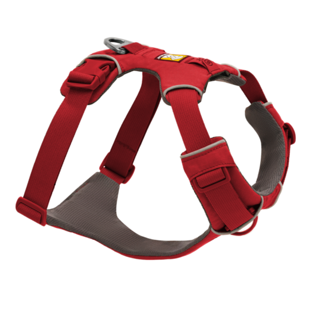 Front Range® Dog Harness - Red Canyon - Ruffwear Arnês para cão vermelho e cinza com fivelas e argola metálica