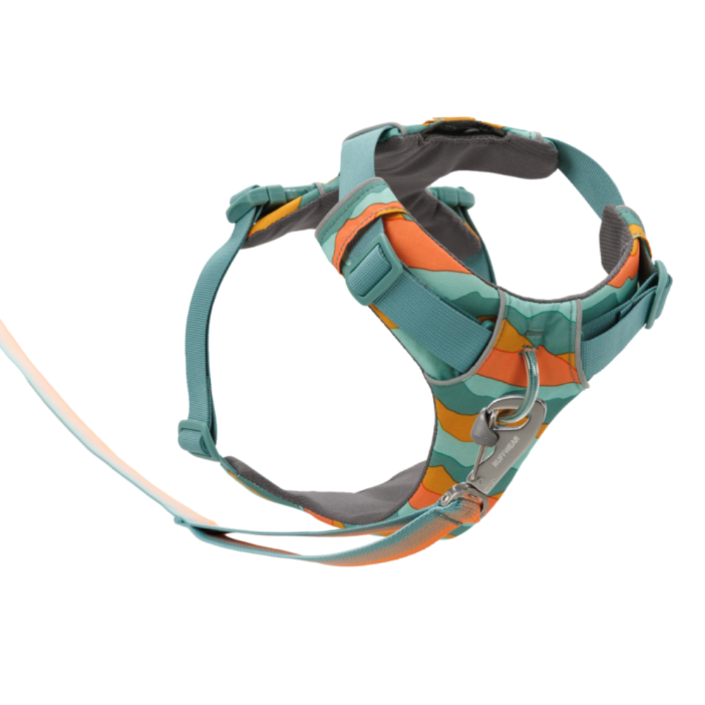 Front Range® Dog Harness - Spring Mountains - Ruffwear Peitoral para cão com padrão camuflado verde e laranja