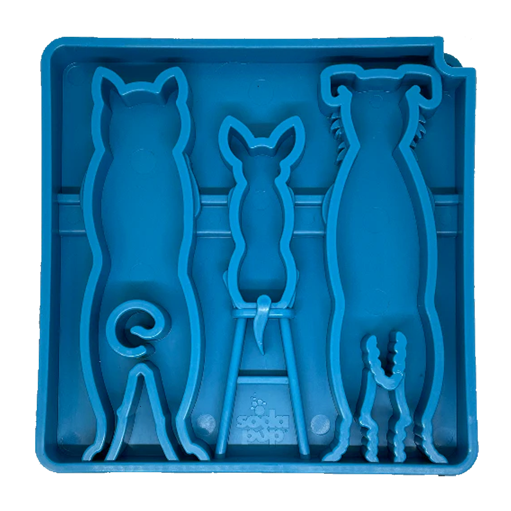 SlowFeeder Waiting Etray -Sodapup Forma de silicone azul com cavidades em forma de cães