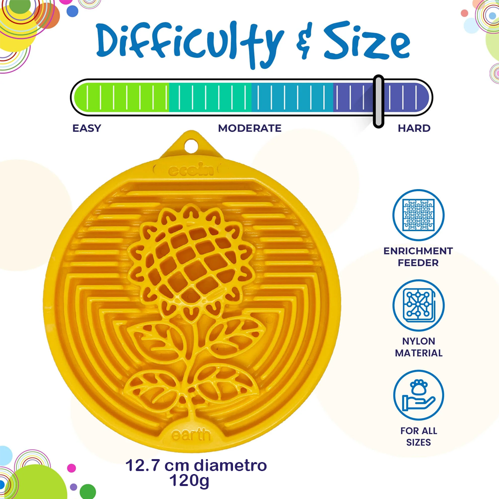 Earth - Brinquedo durável de enriquecimento de nylon eCoin -Sodapup alimentador de enriquecimento amarelo em nylon padrão girassol de 12,7 cm de diâmetro
