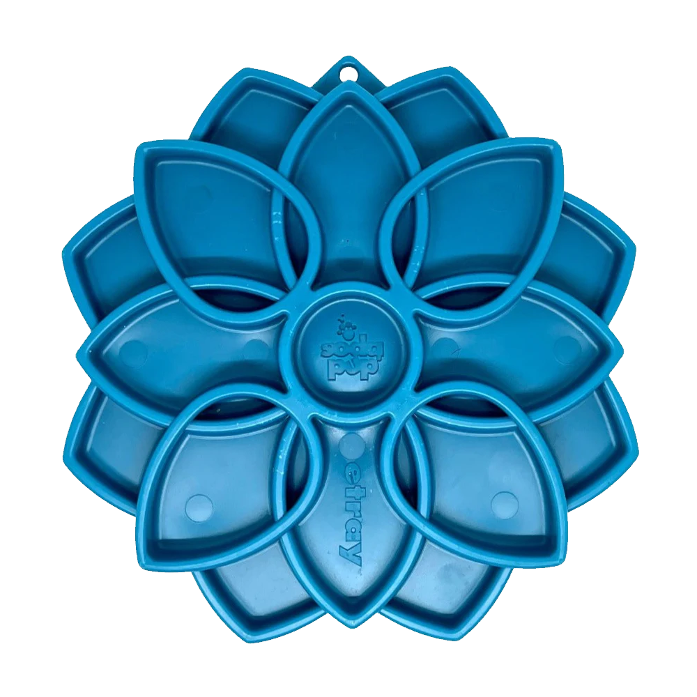 SlowFeeder Mandalda Etray -Sodapup Base de silicone azul em forma de flor para pendurar