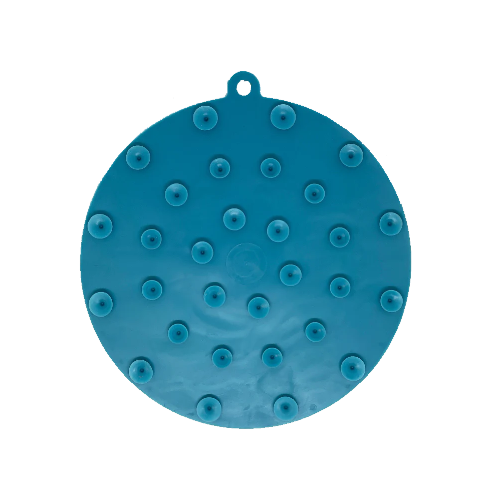 Tapete de lamber Lighthouse eMat! LickMat Disco azul com ventosas de plástico e orifício para pendurar