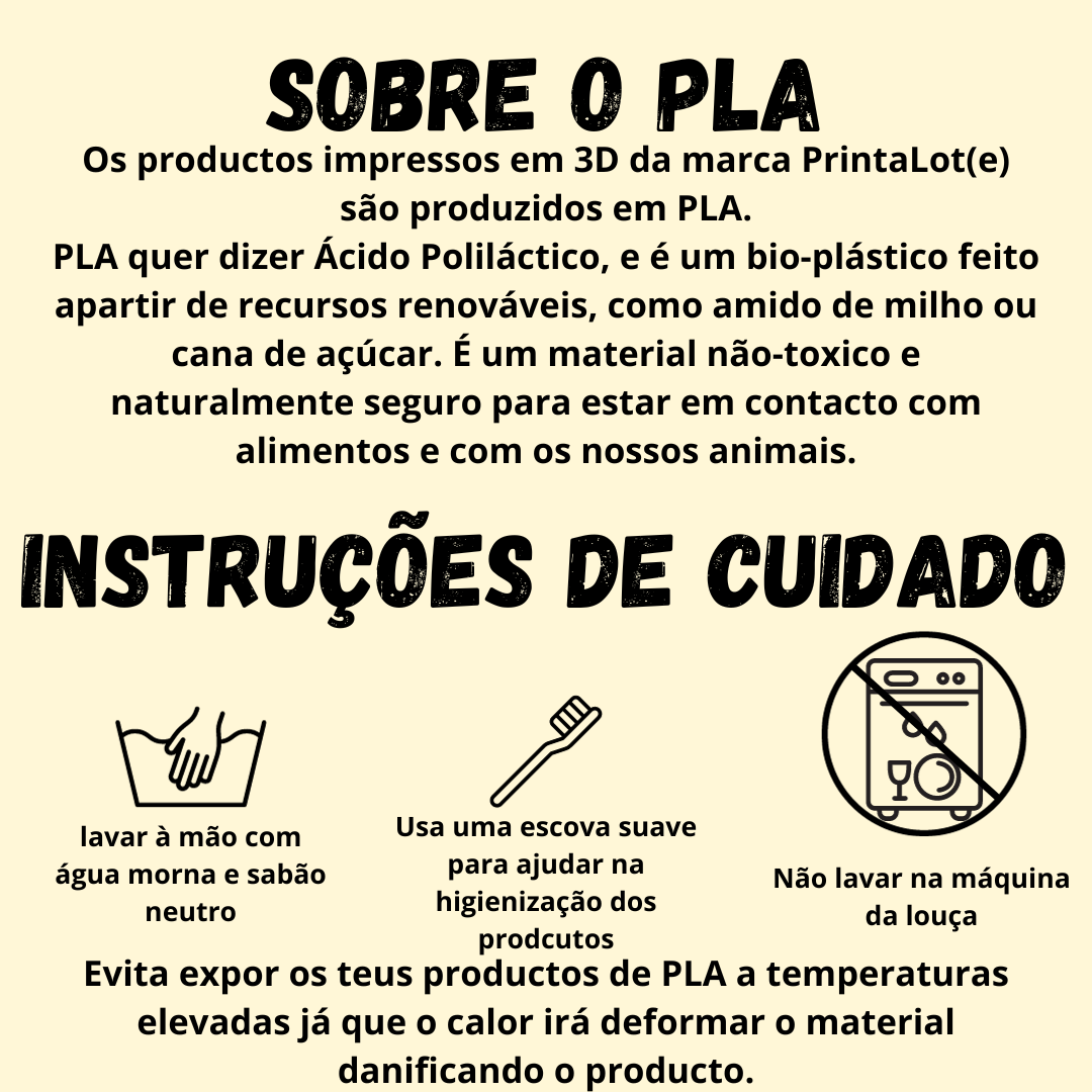 Foraging Flower Instruções de cuidado para produtos em PLA da marca PrintaLot(e) com texto e ícones