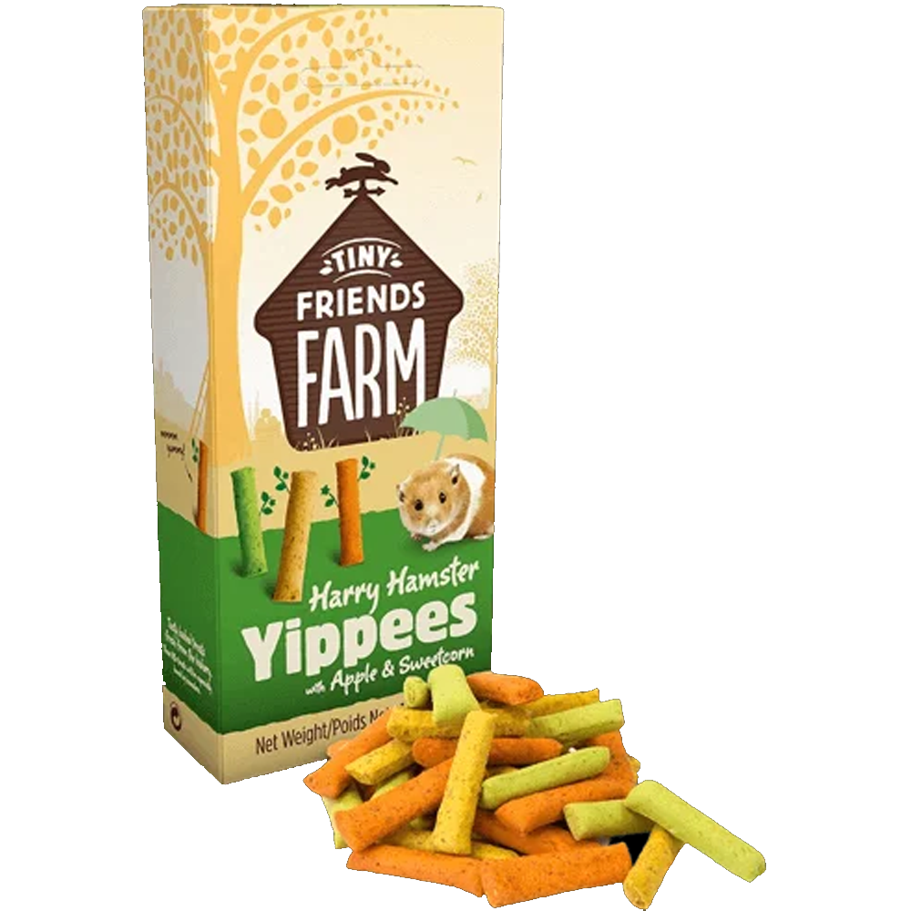 Harry Yippees - Cenoura e Maçã Pacote de snacks para hamster Tiny Friends Farm com snacks coloridos à frente