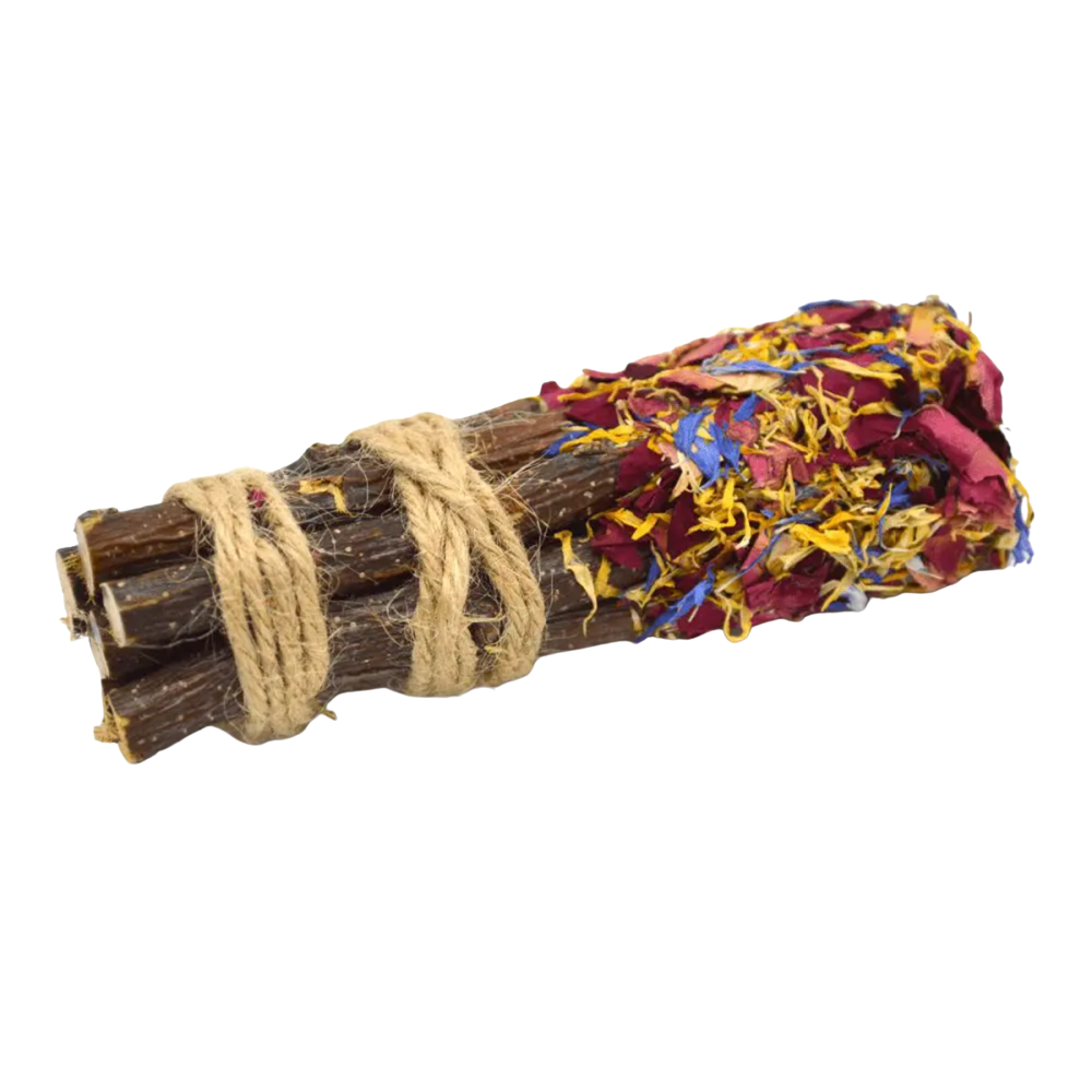 Bouquet de pauzinho de macieira - Apple Stick Bouquet - Enriched Life - Oxbow Feixe de varas amarradas com corda e decoradas com pétalas secas coloridas