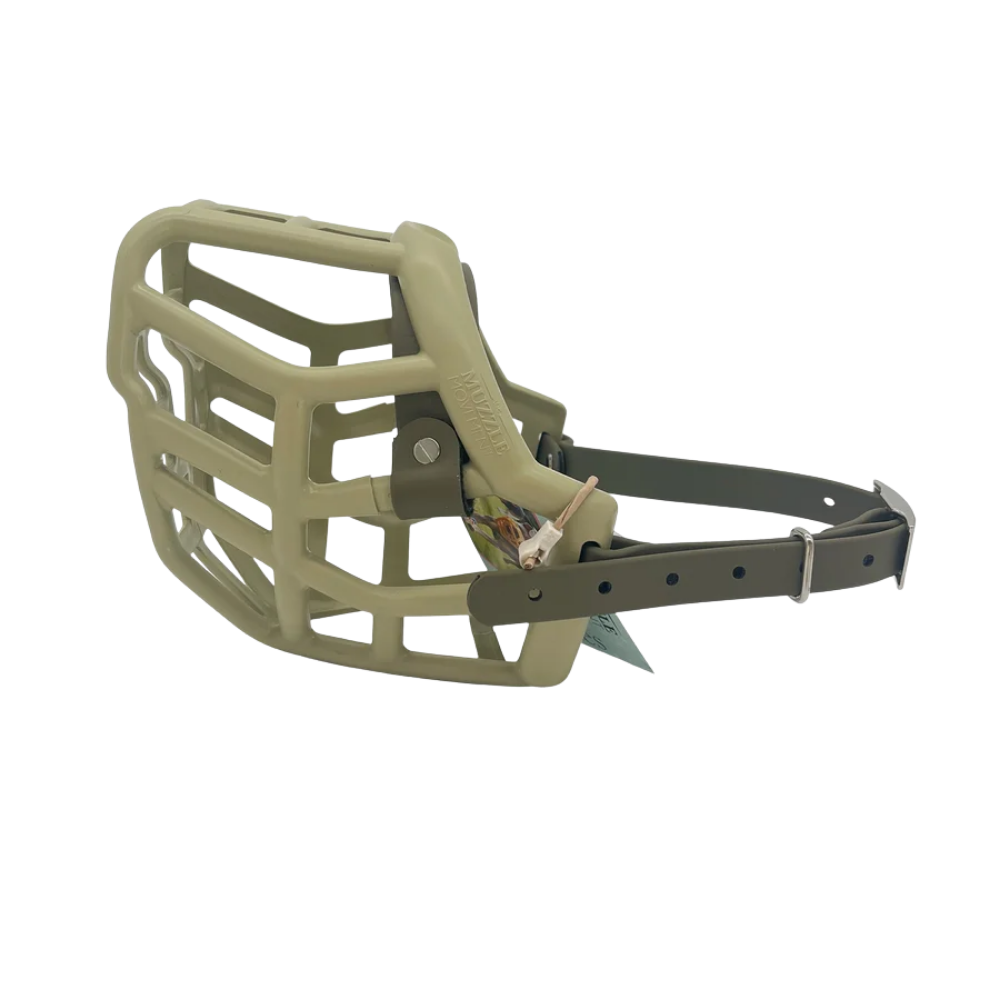 Tolly - The Muzzle Movement Focinho de plástico bege para cães com tiras ajustáveis verdes
