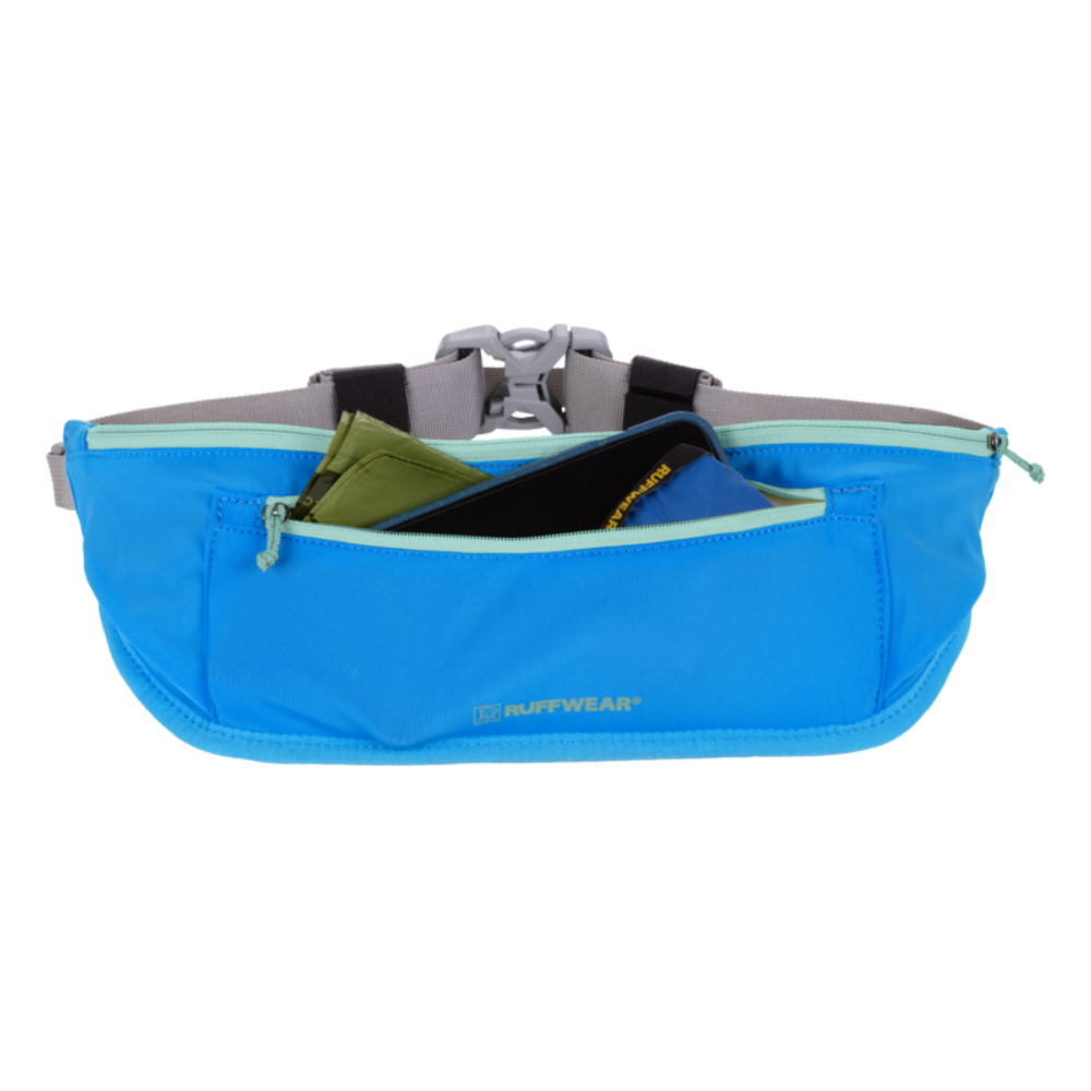 Trail Runner™ Running Belt - Blue Pool Cinturão desportivo azul com bolso e cinto cinzento e branco