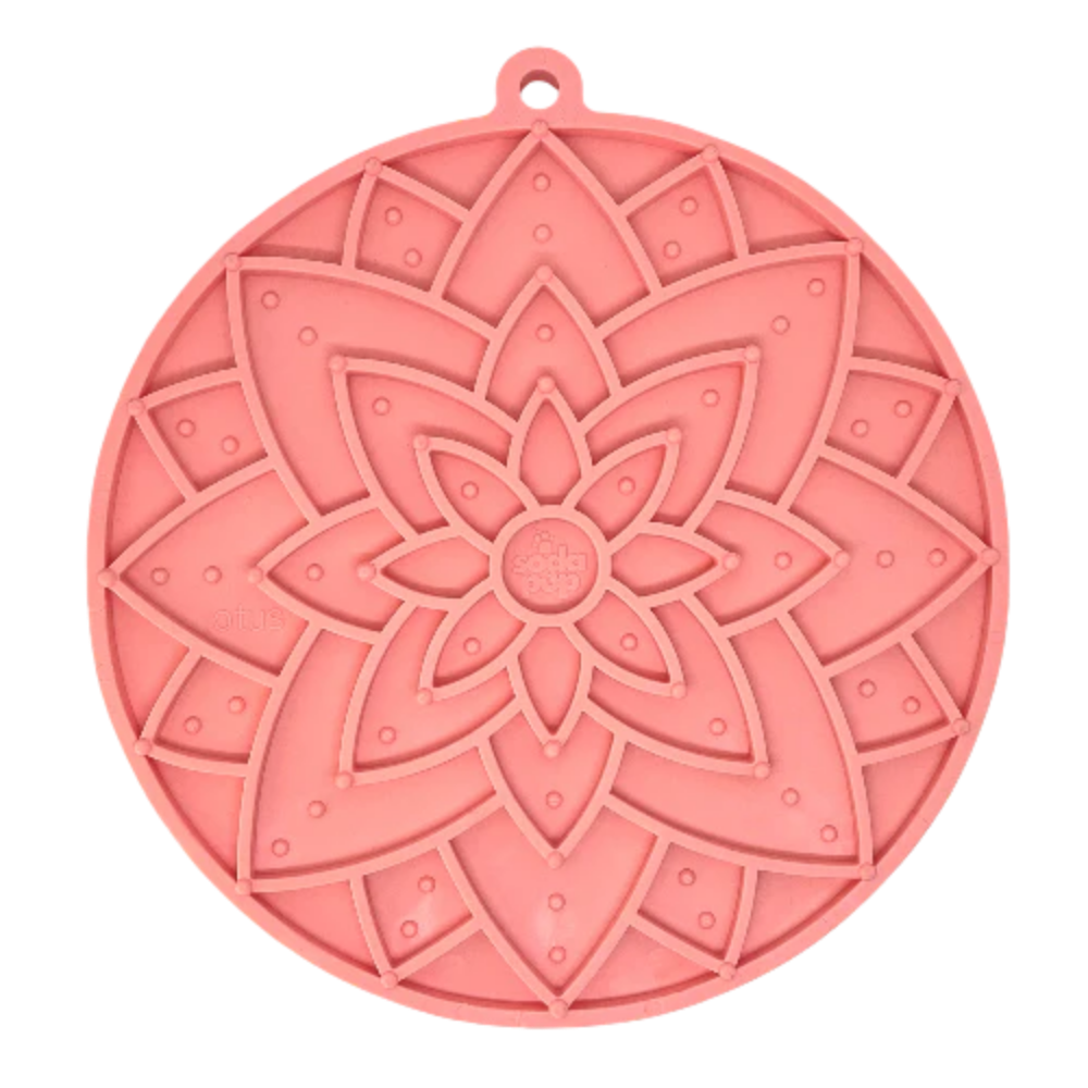 Tapete Lotus eMat Enrichment Lickmat com ventosas Tapete redondo de silicone rosa com design floral em relevo