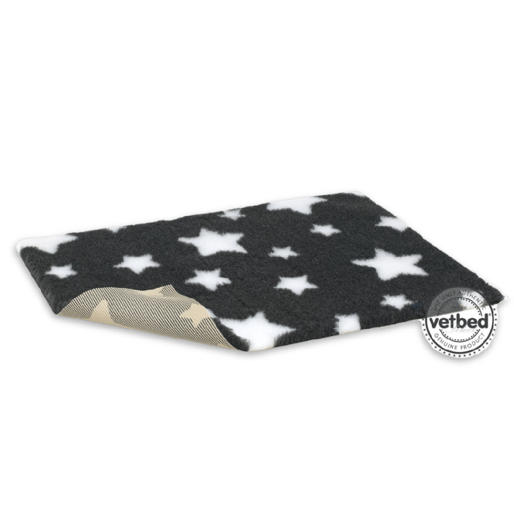 Vetbed® Select Cama Antideslizante Cinza Escuro com Estrelas Tapete felpudo cinzento escuro com estrelas brancas e base antiderrapante bege