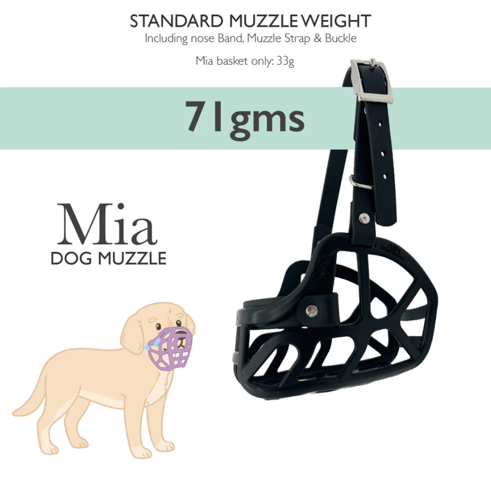 Mia - The Muzzle Movement Focinho para cão Mia preto com correia ajustável e fivela