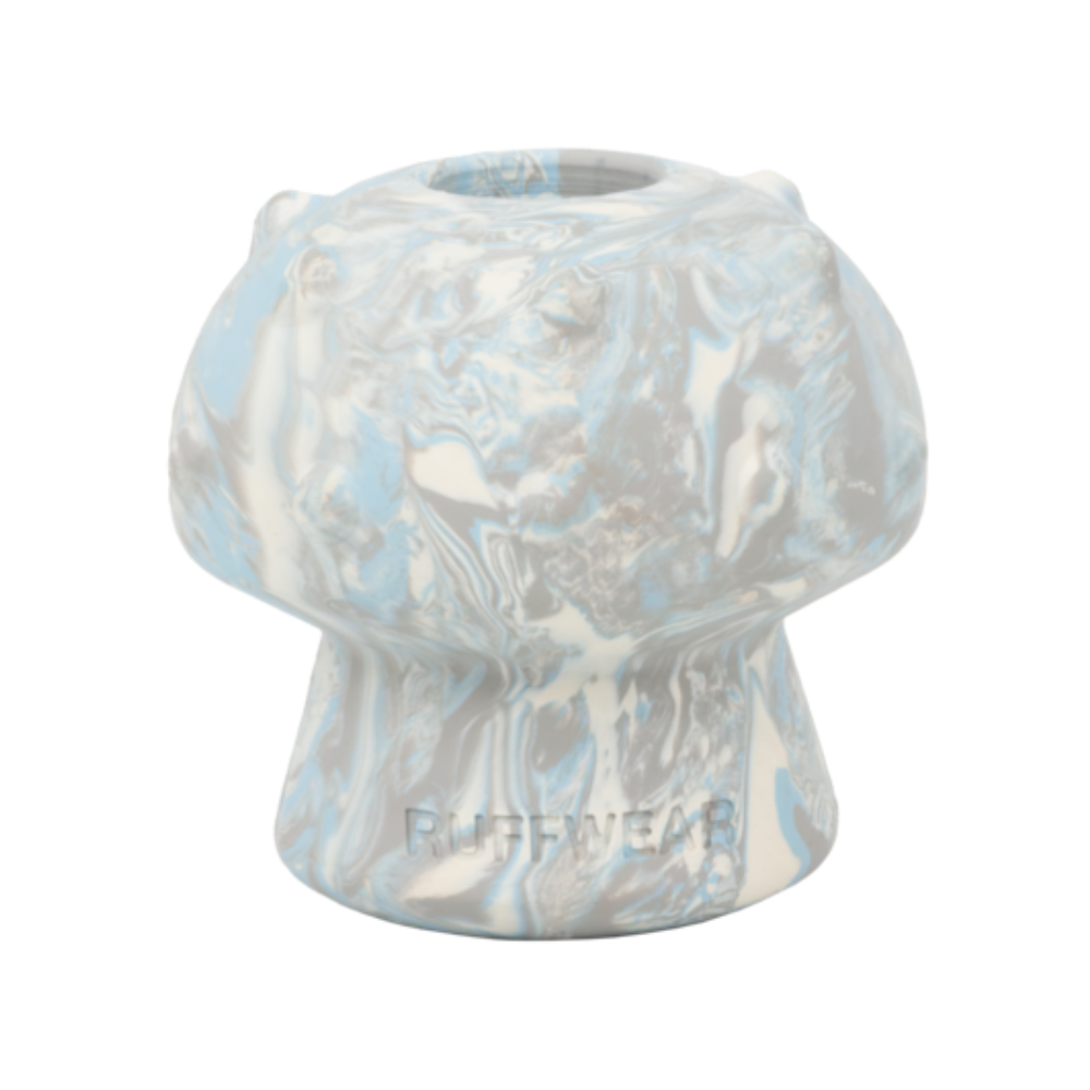 Toadstool™ Dog Toy - Gray Sky - Ruffwear Brinquedo de borracha marmoreado azul, branco e cinza com texto RIFFWEAR.