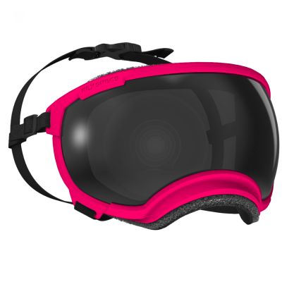 Máscara de proteção facial cor de rosa com lente preta e tira ajustável preta