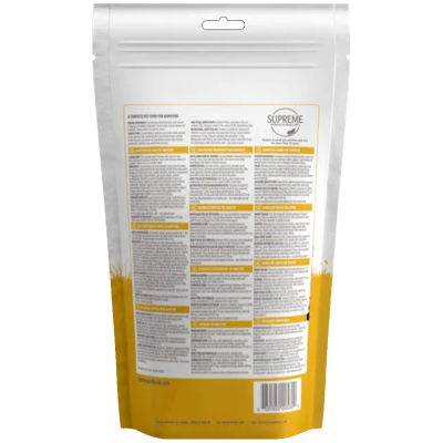 Embalagem amarela e branca com texto