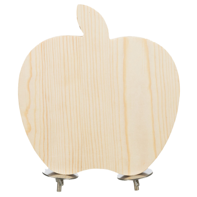 Quadro de madeira em forma de maçã com suportes metálicos