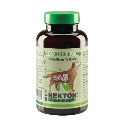 Frasco suplemento NEKTON-Biotic-Dog para cães com tampa verde