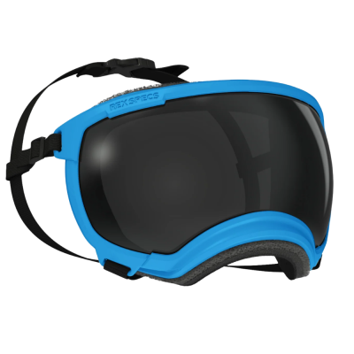 Óculos de proteção estilo máscara azul com lente negra e arnês preto
