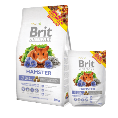 Sacos de comida para hamster Brit Animals com imagem de hamster e flores azuis