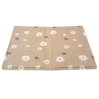 Tapete com padrão de flores e abelhas em fundo bege