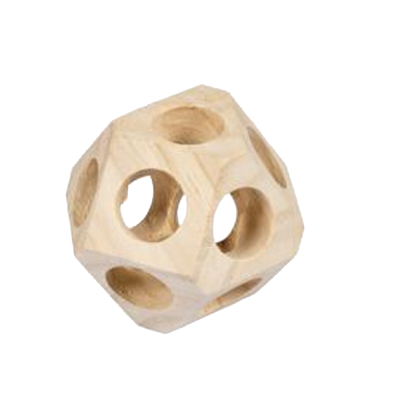 Objeto poligonal de madeira com orifícios