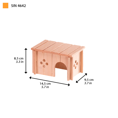 Casinha de madeira clara para animais de estimação com aberturas em forma de flores
