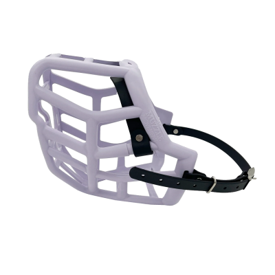 Arco protetor de focinho lilás com correia preta para cães