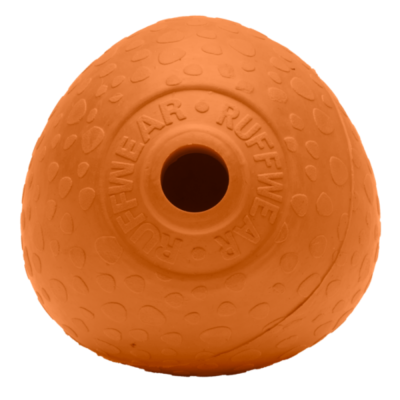 Bola de borracha laranja com textura e buraco central